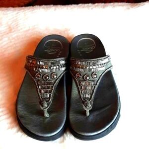 Abeo Bio System Womans  Mystic  Leather Gray‎ Platform Beaded Sandals 8N
